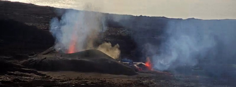 Effusive eruption continues at Piton de la Fournaise volcano, lava reaches Piton le Bonnet, Reunion