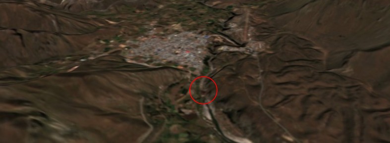 Large landslide blocks Colca River in Arequipa, Peru