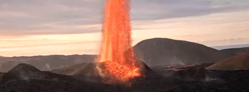 Unusually high lava fountains beyond 460 m (1 500 feet) at Fagradalsfjall, Iceland