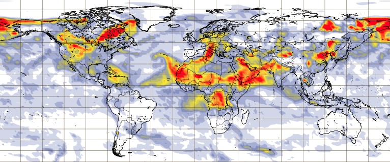 Dense clouds of Saharan dust spreading over Europe and Atlantic Ocean