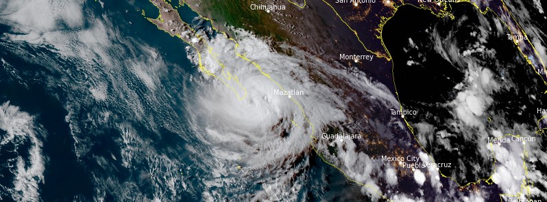 Hurricane “Olaf” straddling the southwestern coast of Baja California Sur, Mexico