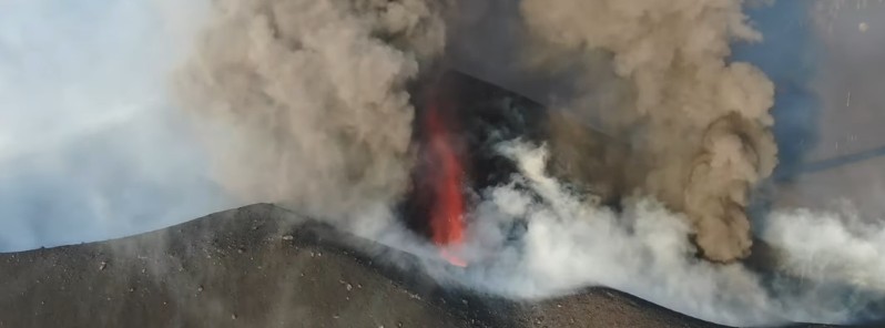 La Palma volcano eruption – Insane drone video from the edge of caldera, Canary Islands
