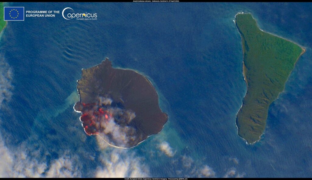 Anak Krakatau satellite image acquired on April 27, 2022
