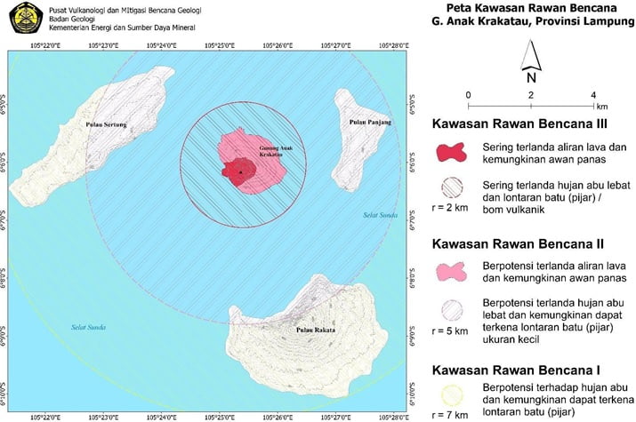 anak krakatau map of disaster prone areas april 2022