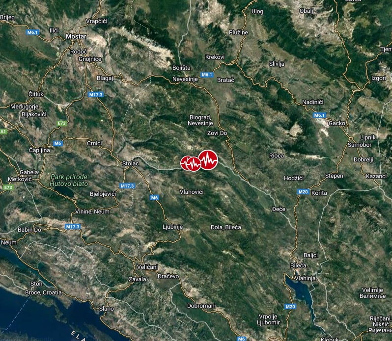 April 22, 2022 M5.7 earthquake in Bosnia and Herzegovina map