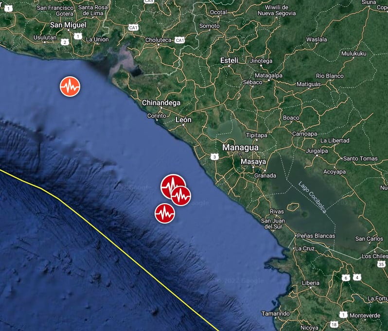 Nicaragua M6.7 earthquake April 21, 2022 location map
