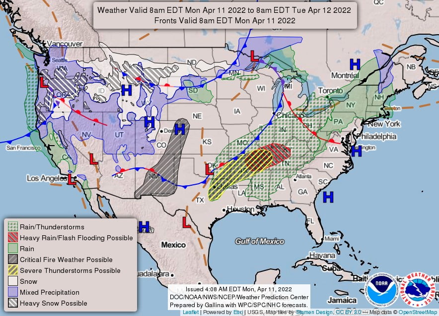 U.S. Weather Forecast April 11 - 12, 2022