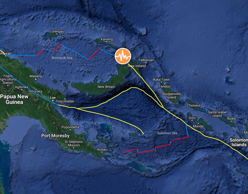 New Britain, PNG M6.1 earthquake location April 13, 2022