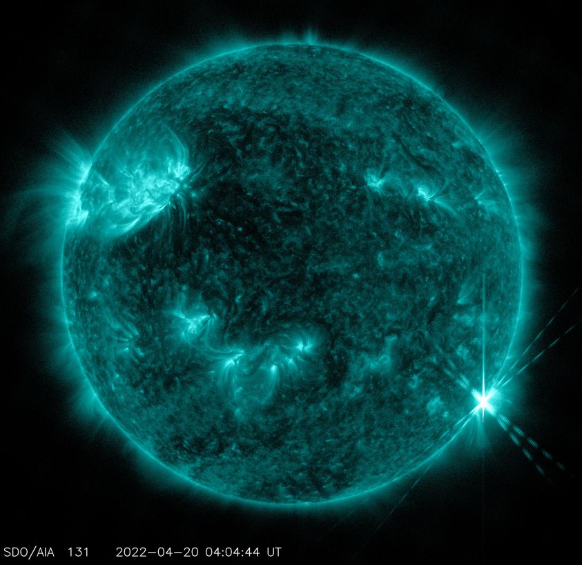 x2-2 solar flare april 20 2022 sdo aia 131 bg2