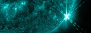 Major X2.2 solar flare erupts just beyond the southwest limb of the Sun