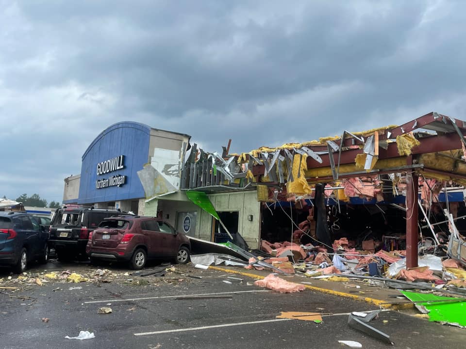 Tornado damage in Gaylord May 20, 2022 - Behind Meijer Mackenzie Morrison