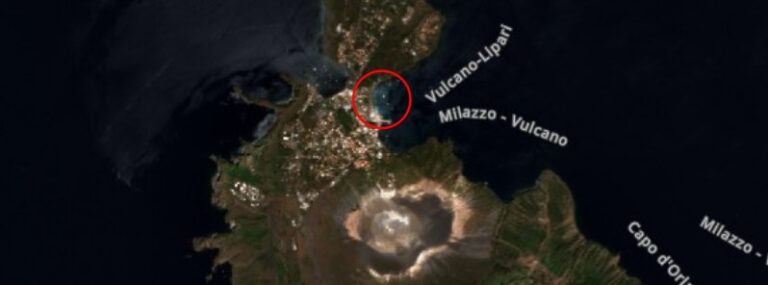 discolored sea water near vulcano volcano in italy on may 22 2022
