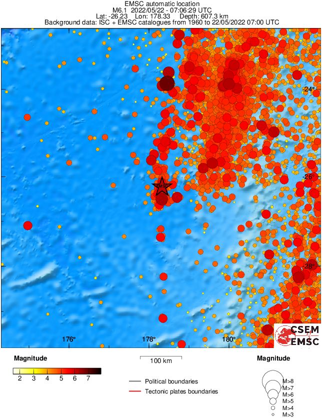 fiji region earthquake M6-3 may 22 2022 emsc regional seismicity