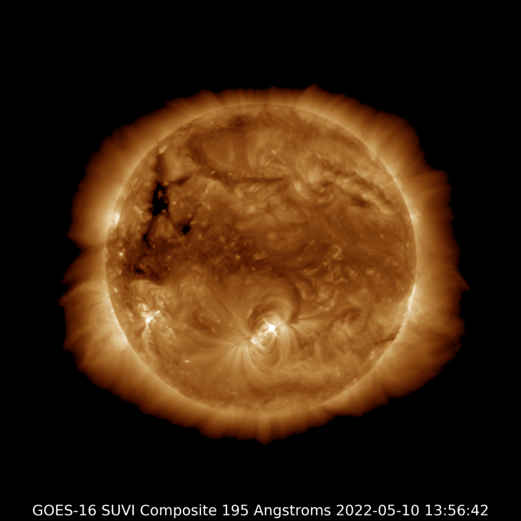 goes-16 suvi composite 195 1356z may 10 2022 x1-5 solar flare