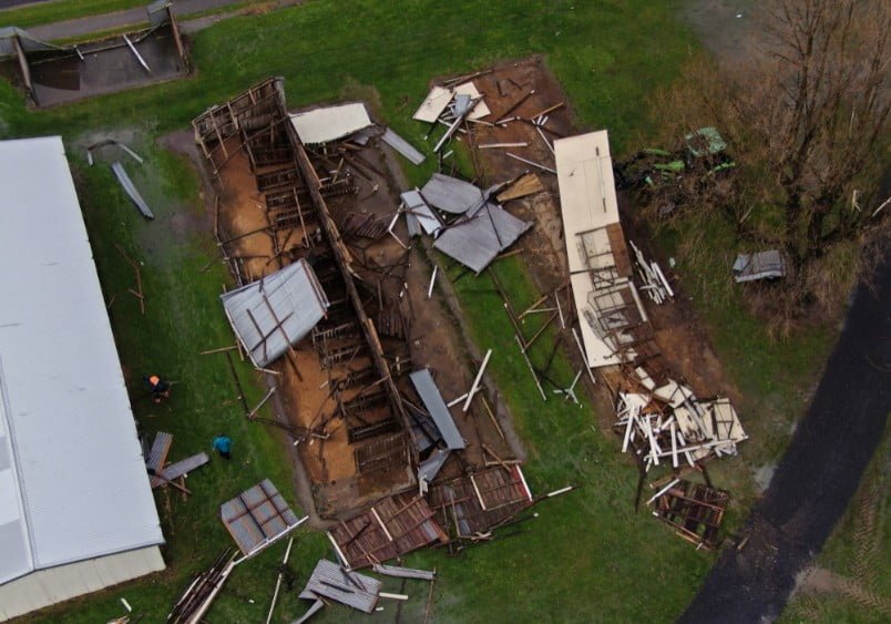 damage after tornado hits Levin, New Zealand on May 20, 2022