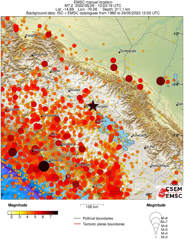 peru earthquake m7-2 may 26 2022 emsc regional seismicity