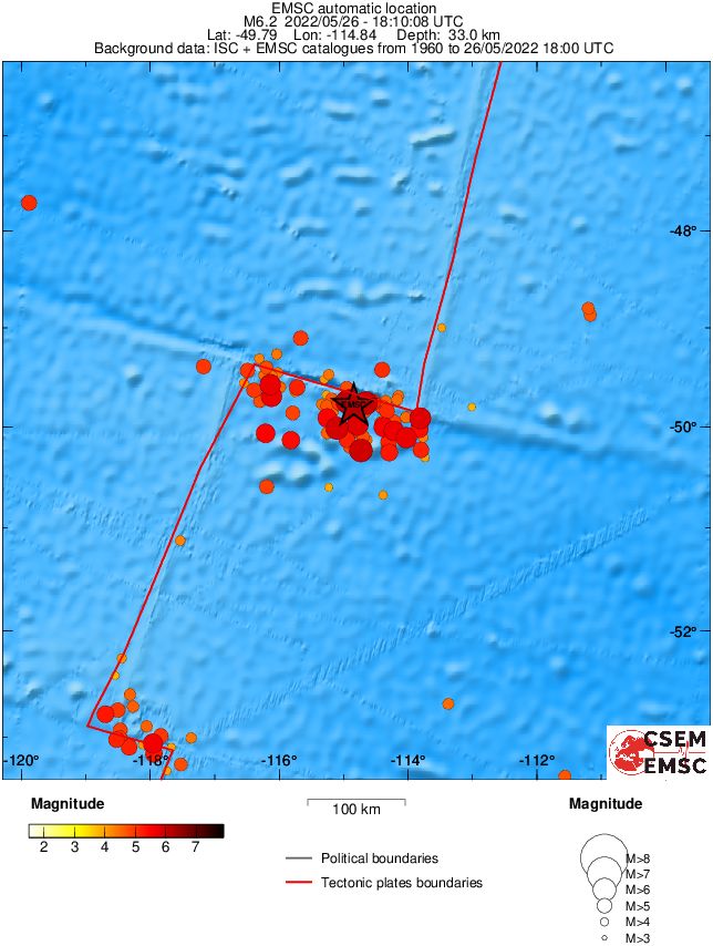 southern east pacific rise m6.2 earthquake may 26 2022 emsc regional seismicity