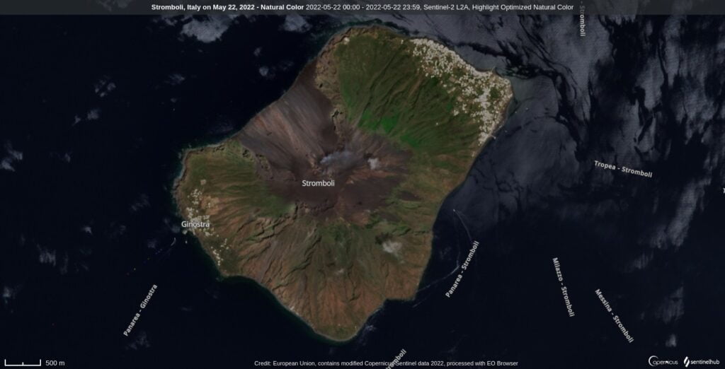 Stromboli volcano on May 22, 2022
