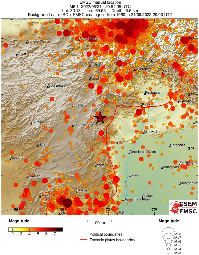afghanistan m6-1 earthquake june 21 2022 emsc regional seismicity