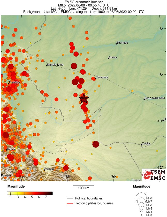 peru-brazil border region m6.5 earthquake june 8 2022 emsc rs