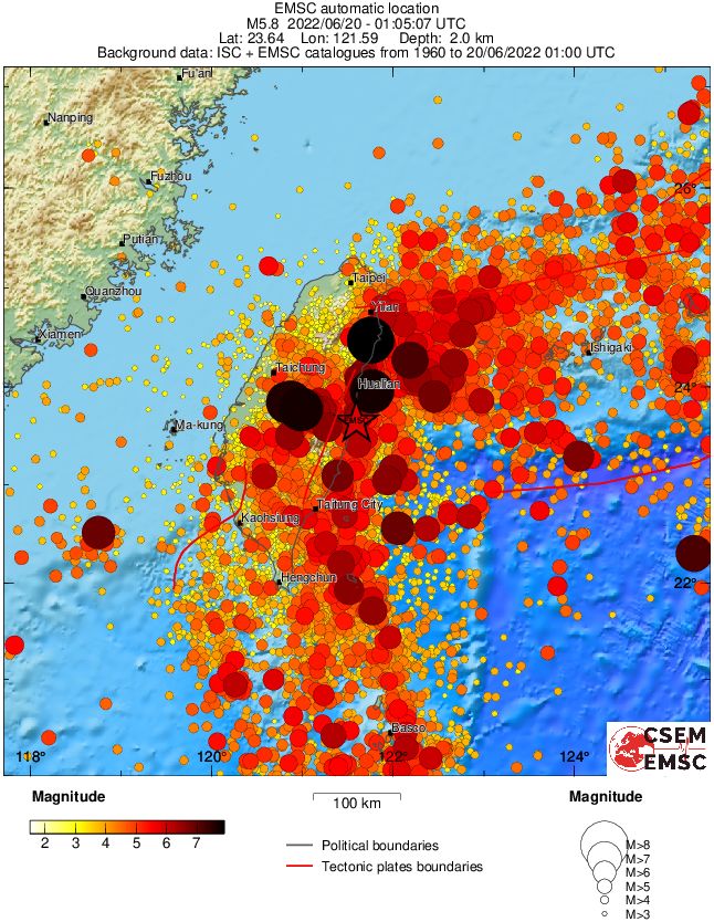 taiwan earthquake june 20 2022 emsc regional seismicity