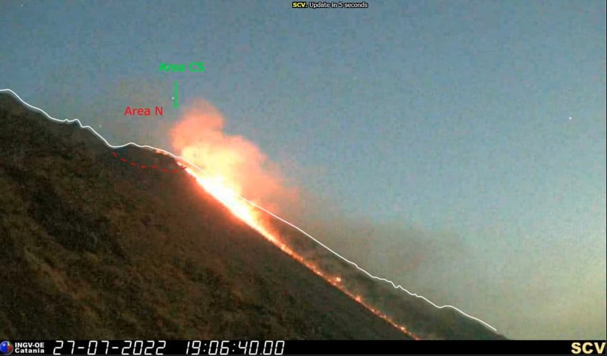 lava overflow stromboli volcano italy july 27 2022 bg