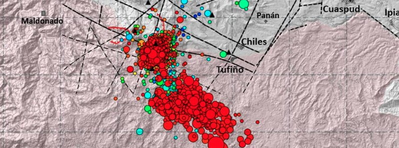 map showing earthquakes under chiles-cerro negro volcanic complex from May 27 to July 26 2022 f