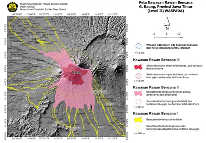 raung volcano exclusion zone level 2 alert july 2022
