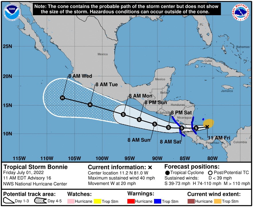 tropical storm bonnie nhc fcst 15z july 1 2022