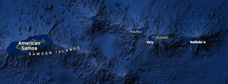 american samoa map with ta'u and vailul'u volcanoes annotated f