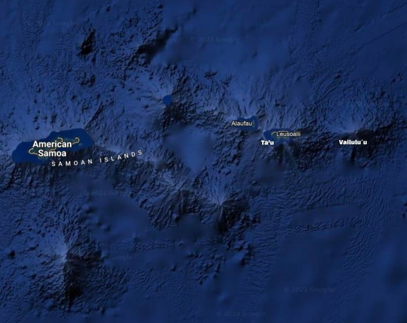 american samoa map with ta'u and vailul'u volcanoes annotated