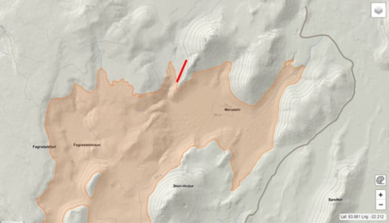 A map showing the rough location of the fissure based on the first images