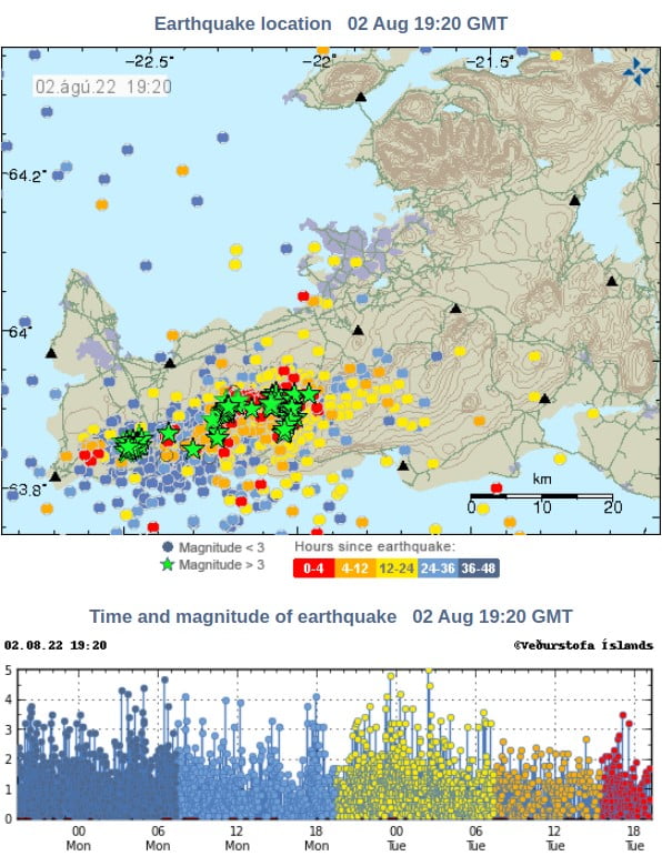 reykjanes peninsula earthquakes august 1 and 2 2022