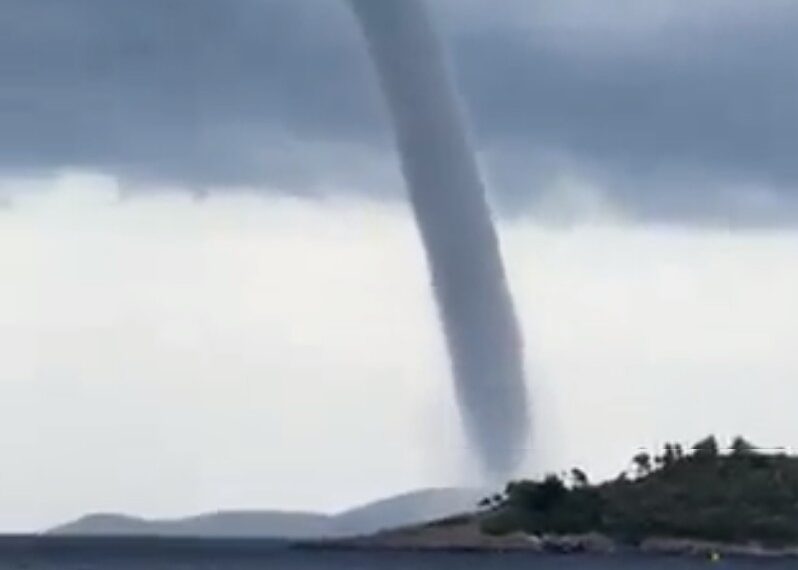 Huge waterspout near the town of Paliouri, Greece