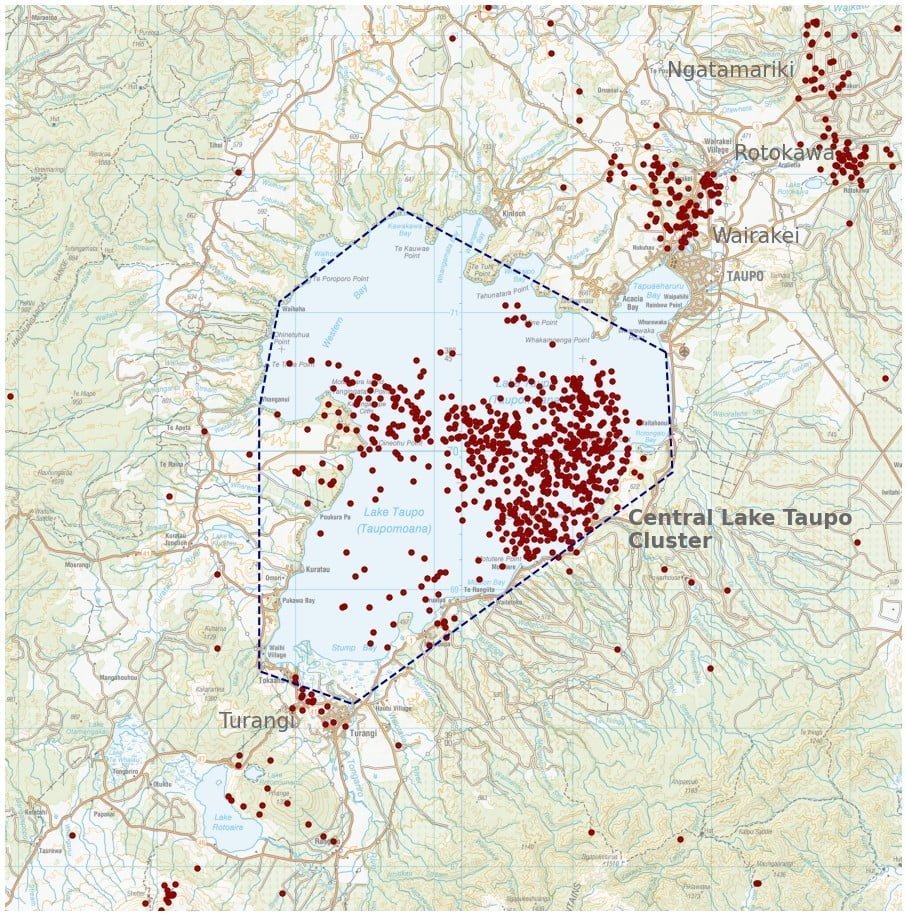 Earthquakes located by GeoNet in the Lake Taupō area from January 1 to September 18, 2022