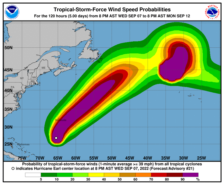 hurricane earl wind speed probabilities 06z september 8 2022