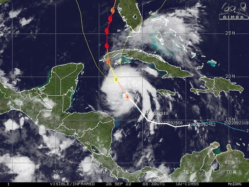 hurricane ian 0830z september 26 2022 uw-cimss visir+track