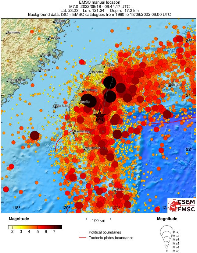 taiwan m7-2 earthquake september 18 2022 emsc rs