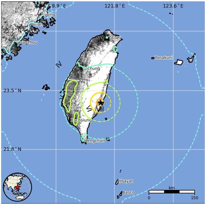 taiwan m7-2 earthquake september 18 2022 usgs epe