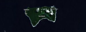 Area of earthquake locations extending from deep beneath Ta’u Island volcano to about 10 km (6 miles), American Samoa