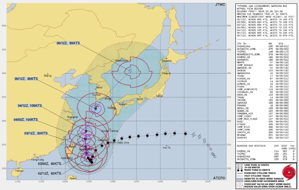 typhoon hinnamnor jtwc fcst 15z september 2 2022