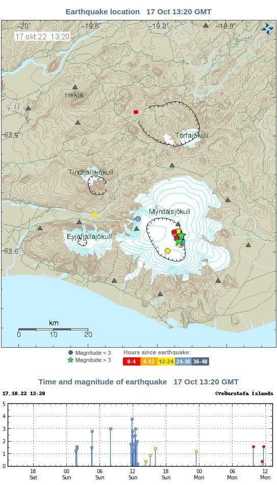 Mýrdalsjökull katla earthquakes october 16 and 17 2022