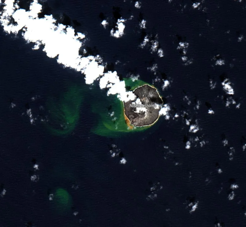 Nishinoshima volcano on September 23, 2022. Credit: Copernicus EU/Sentinel-2, EO Browser, The Watchers