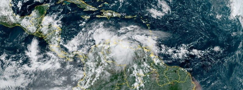 Potential Tropical Cyclone 13 at 17:50 UTC on October 6, 2022. Credit: NOAA/GOES-16, RAMMB/CIRA, The Watchers