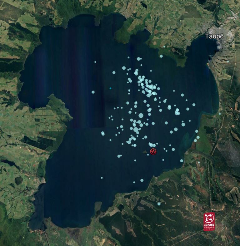 Locations of the aftershocks in Lake Taupō following the M5.6 mainshock