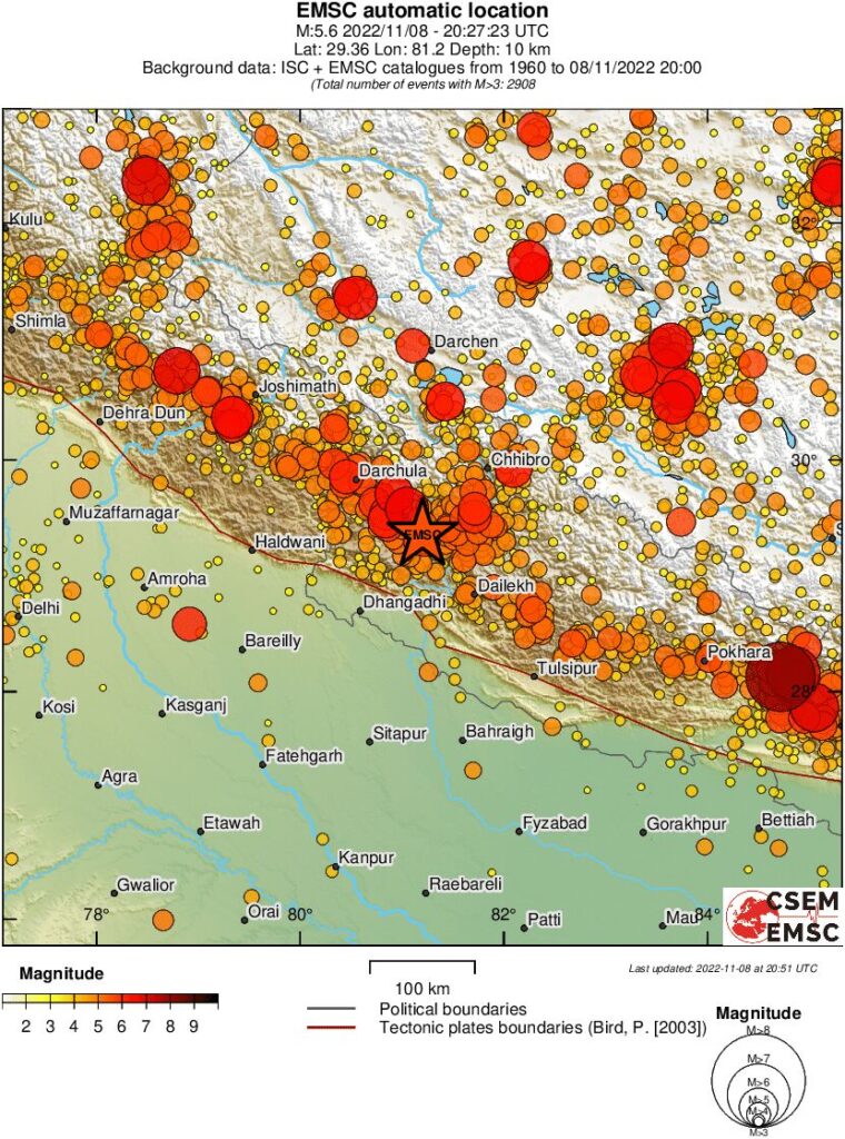 M5-6 emsc earthquake nepal november 8 2022 regional seismicity