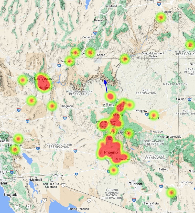 Daylight fireball over Arizona on November 6, 2022 - heatmap