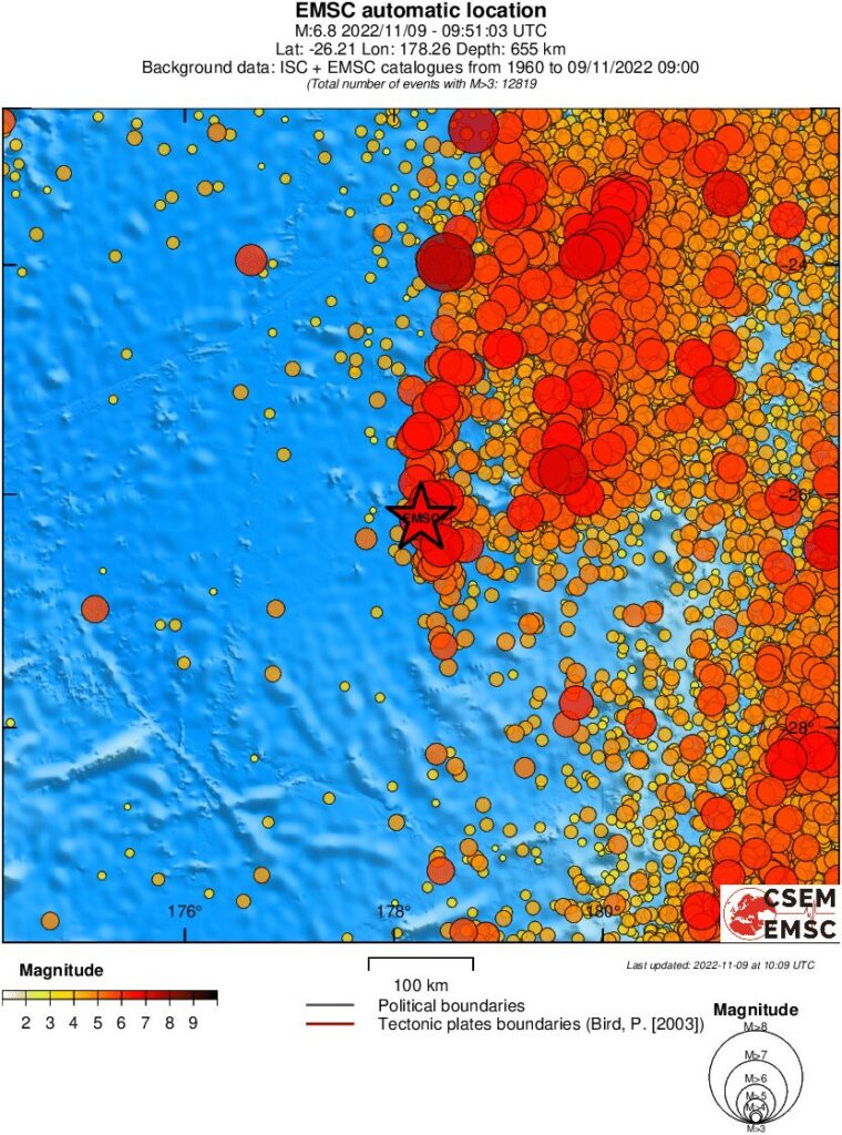 deep earthquakes south of fiji islands on november 9 2022 rs