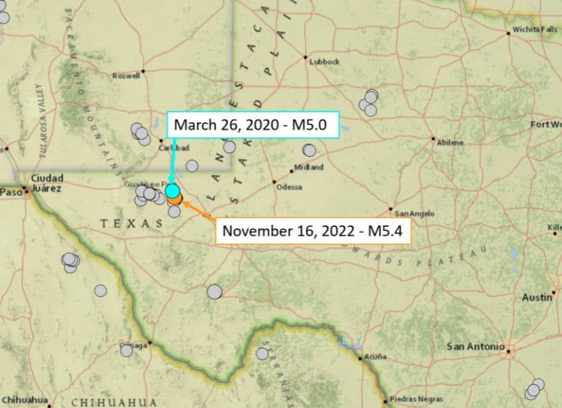 m4+ earthquakes west texas since 1950