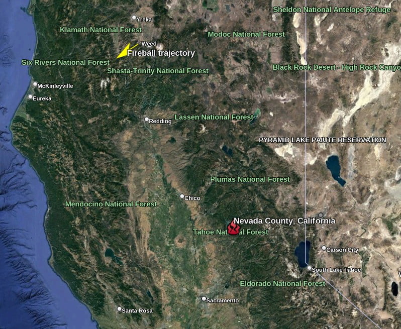 nevada county home fire and northern california fireball trajectory november 4 2022 tw